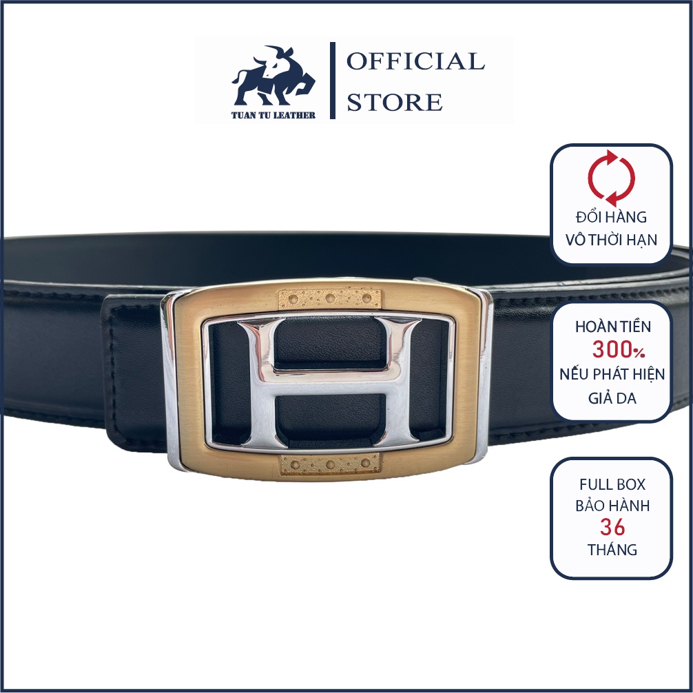 Thắt lưng nam da thật khóa bấm hàng hiệu cao cấp