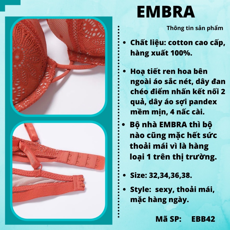 Bộ đồ lót nữ VIC có gọng ren hoa dây đan chéo mã EBB42