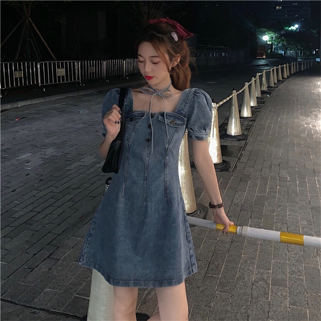 🌻[ORDER] HÀNG CÓ SẴN KÈM ẢNH THẬT SHOP CHỤP ĐẦM JEAN CỘT NƠ CỔ ORDER QUẢNG CHÂU