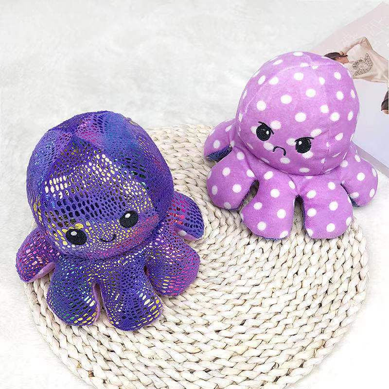 2022 Sequin Double-Sided Flip Reversible Octopus Plush Toy Marine Life Stuffed Doll girl gift