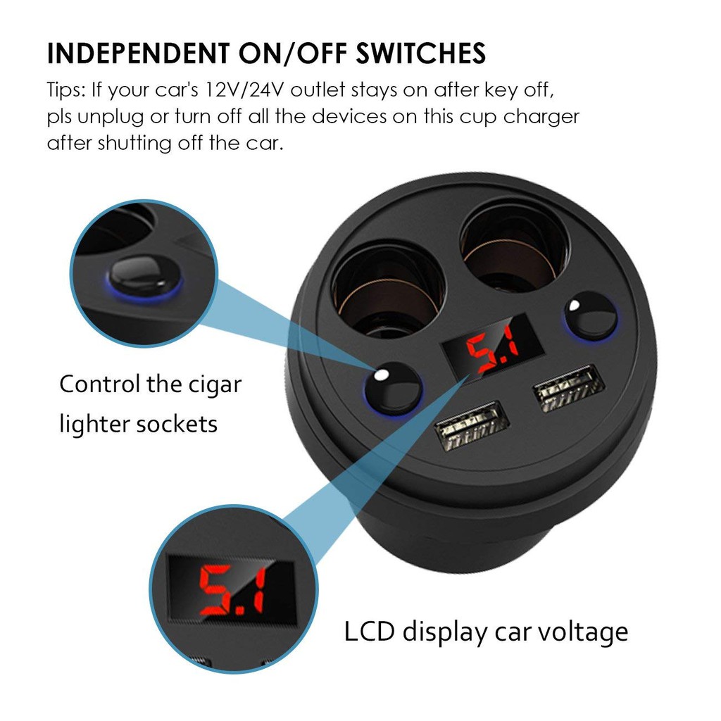 Bộ Chia Tẩu Sạc Và 2 Cổng USB Car Charger 2 USB PORTS Trên Ô Tô - Hàng Nhập Khẩu