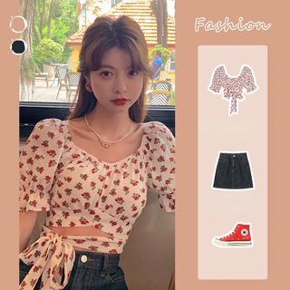 Áo Kiểu Cổ Vuông Tay Phồng Họa Tiết Hoa Phong Cách Pháp Thời Trang Mùa Hè Cho Nữ