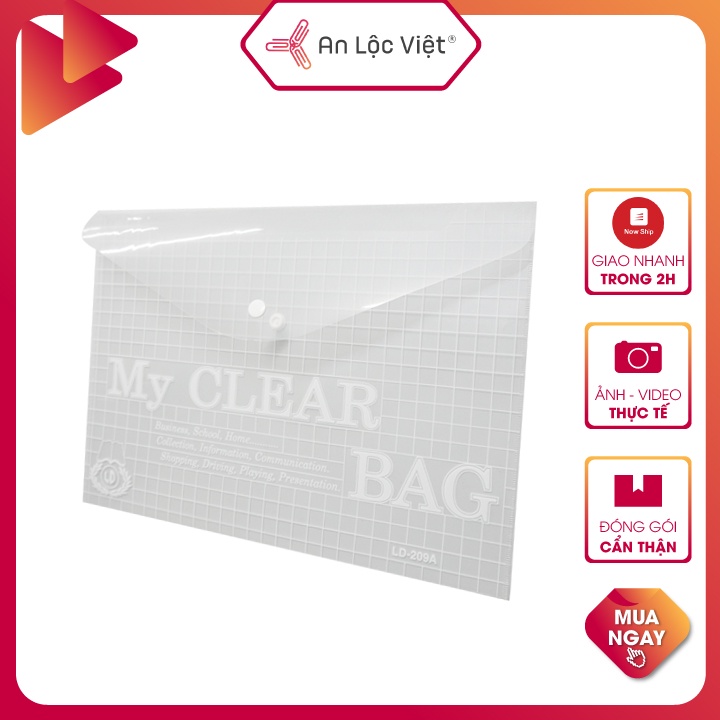 Combo 10 Túi Clear bag F4 - A4 (hay còn gọi Bìa 1 nút) chất liệu dày, viền chắc chắn dùng đựng tài liệu cực phổ biến