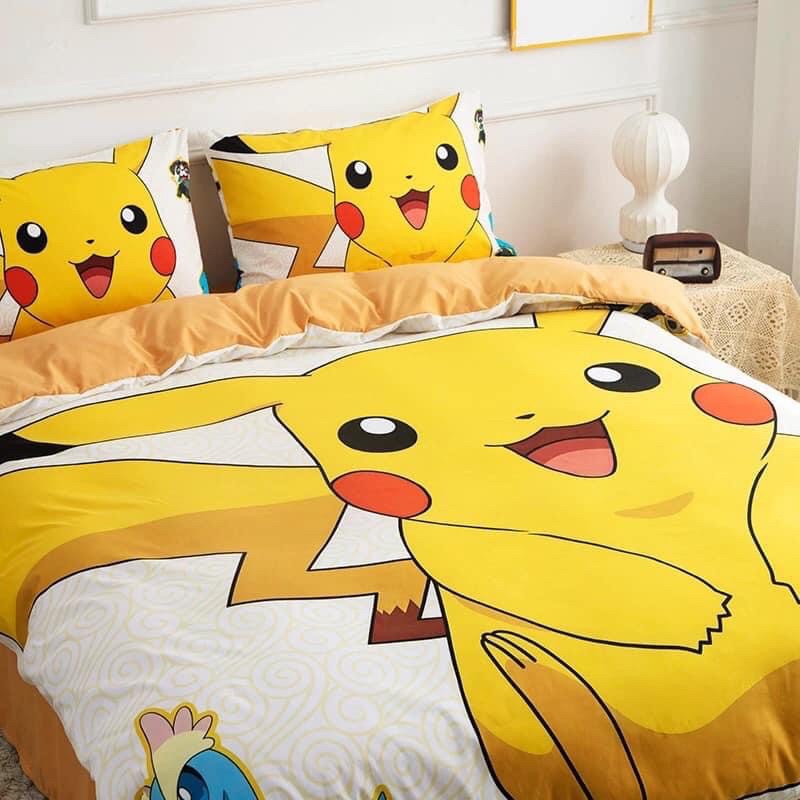 Bộ Drap &amp; Chăn Phao Cotton Tina 3D Picachu