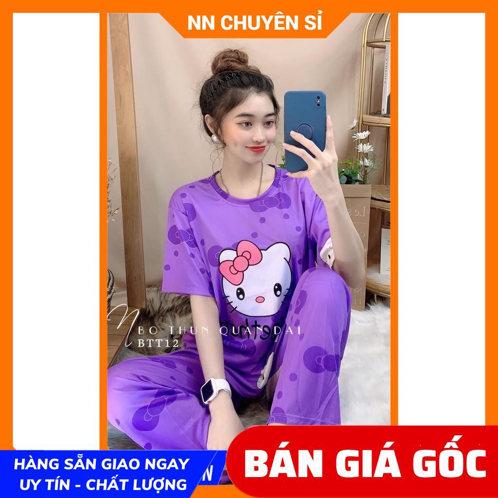 Đồ bộ mặc nhà Đồ bộ nữ Quần ống dài Vải Thun mềm mịn mát in họa tiết hoạt hình Kitty dễ thương BTT13