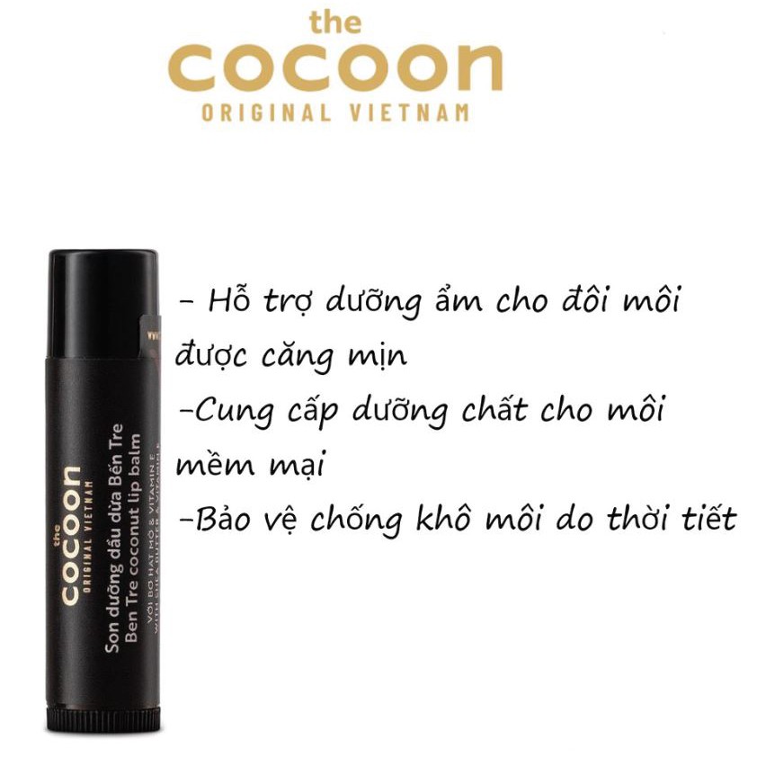 Son Dưỡng COCOON Dầu Dừa Bến Tre chống thâm môi &amp; khô môi - COCOON Ben Tre Coconut Lip Balm 5G