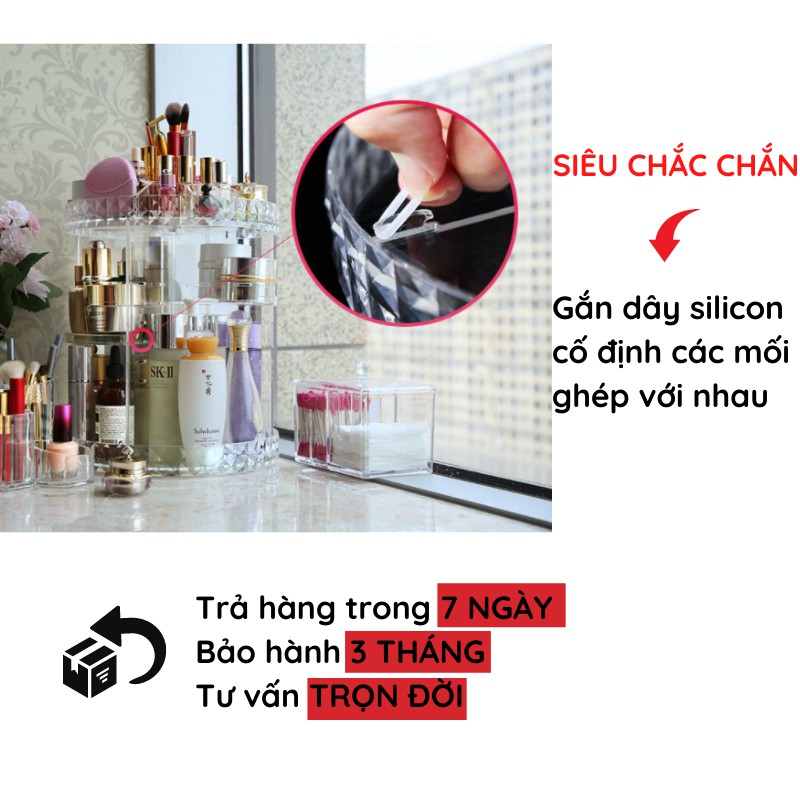 Kệ Đựng Mỹ Phẩm Xoay 360 Độ Tròn Để Bàn Bằng Nhựa Mica Dày Dặn Trong Suốt Trưng Bày Trang Sức Đa Năng