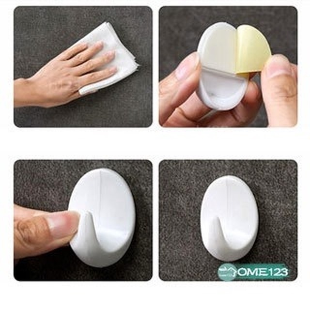 1 móc treo đồ dán tường bằng nhựa màu trắng tự dính sắp xếp gọn gàng cho nhà bếp nhà tắm