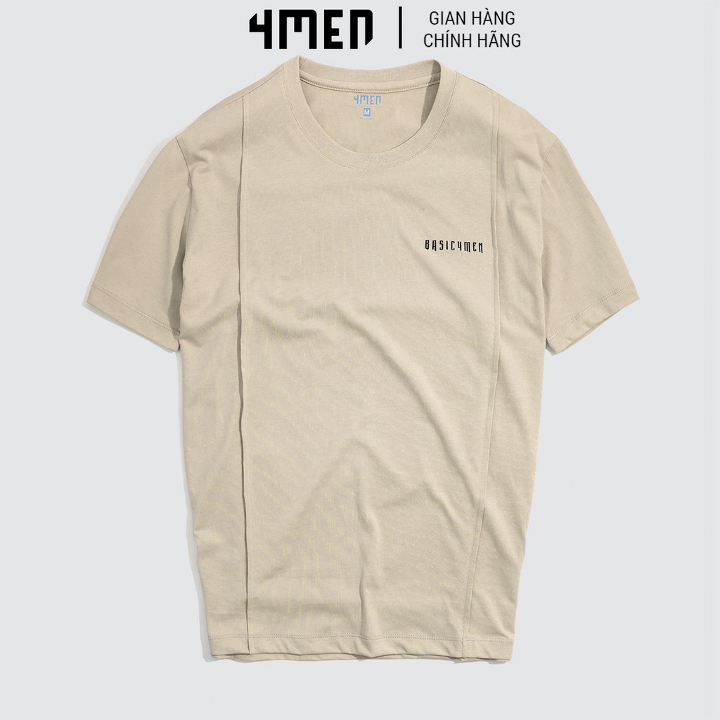 Áo thun nam cổ tròn đẹp 4MEN AT053 ngắn tay, xếp ply dọc thân áo, in chữ nổi đơn giản, vải cotton cao cấp thoáng mát | BigBuy360 - bigbuy360.vn