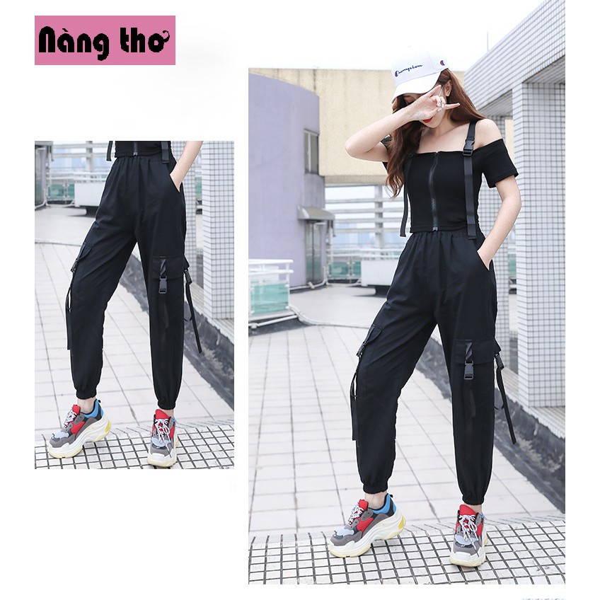 Quần Jogger Nữ Bo Gấu Phối Túi Hộp 2 Khuy Đen Phong Cách Trẻ trung - Nàng Thơ's Shop