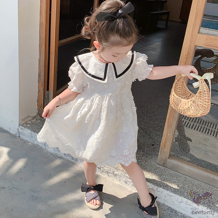 Đầm Công Chúa Tay Ngắn Cổ Búp Bê In Hoa Phong Cách Hàn Quốc Cho Bé Gái