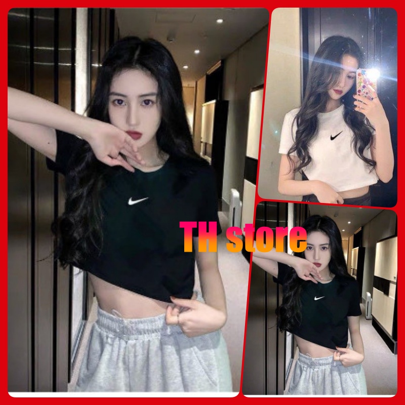 Áo croptop tay ngắn ôm eo, croptop ôm body thêu