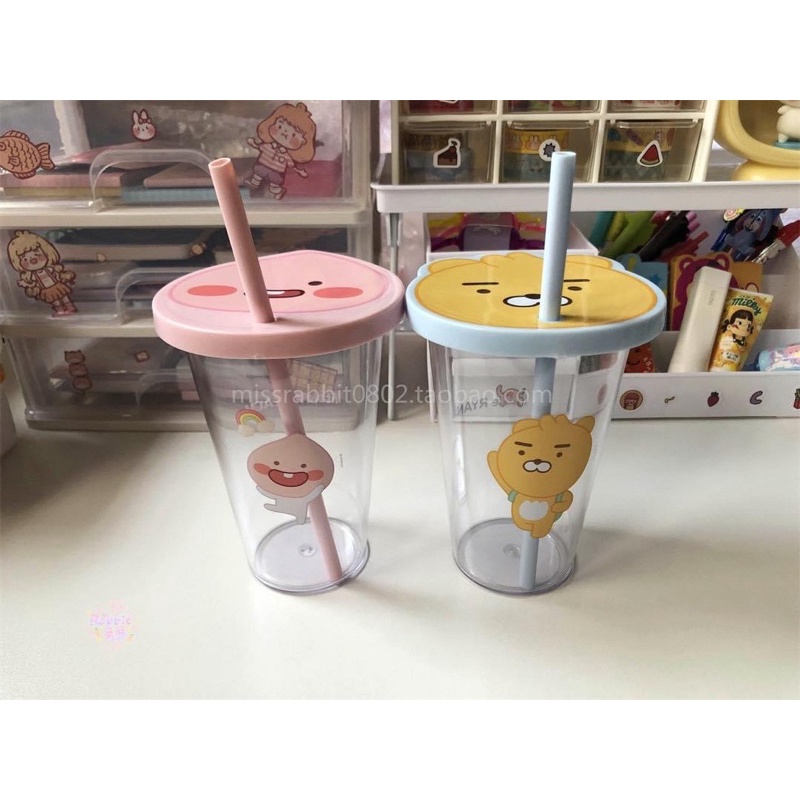 LY DAISO LINE FRIENDS KÈM ỐNG HÚT VÀ NẮP 400ML