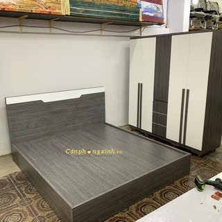 Combo Giường Tủ Phòng Ngủ Gỗ MDF CPX-CB11 Xám Phối Trắng