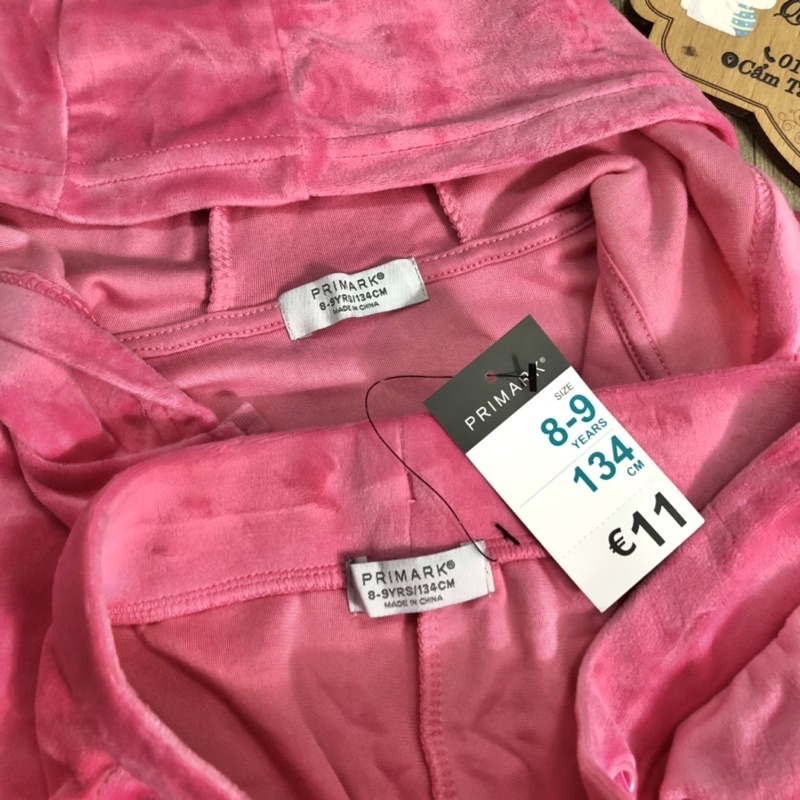 Bộ nỉ nhung bé gái Primark màu đen hồng