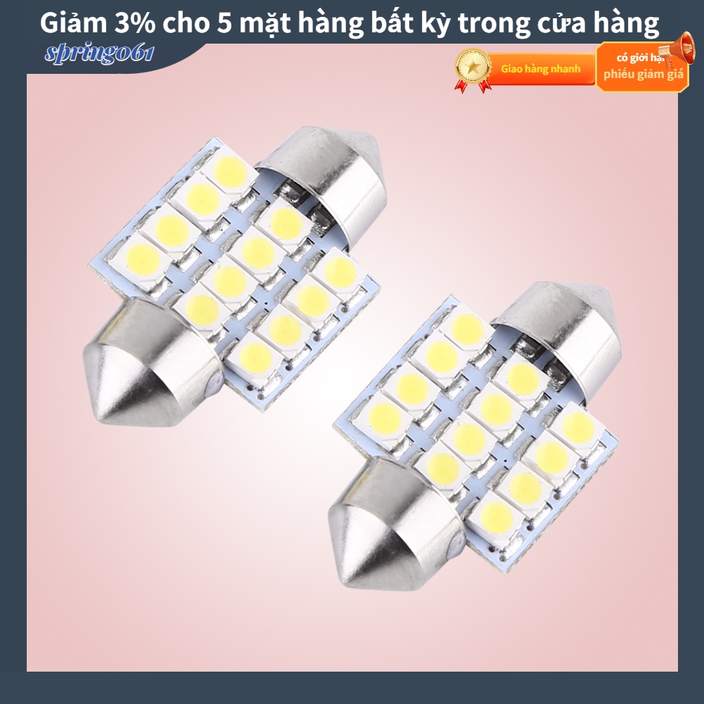 Hàng giao ngay 2 cái Trắng 12 V 12SMD 31mm Bóng đèn LED Xe hơi Đèn nội thất Cửa đọc Ánh sáng mái vòm Spring061