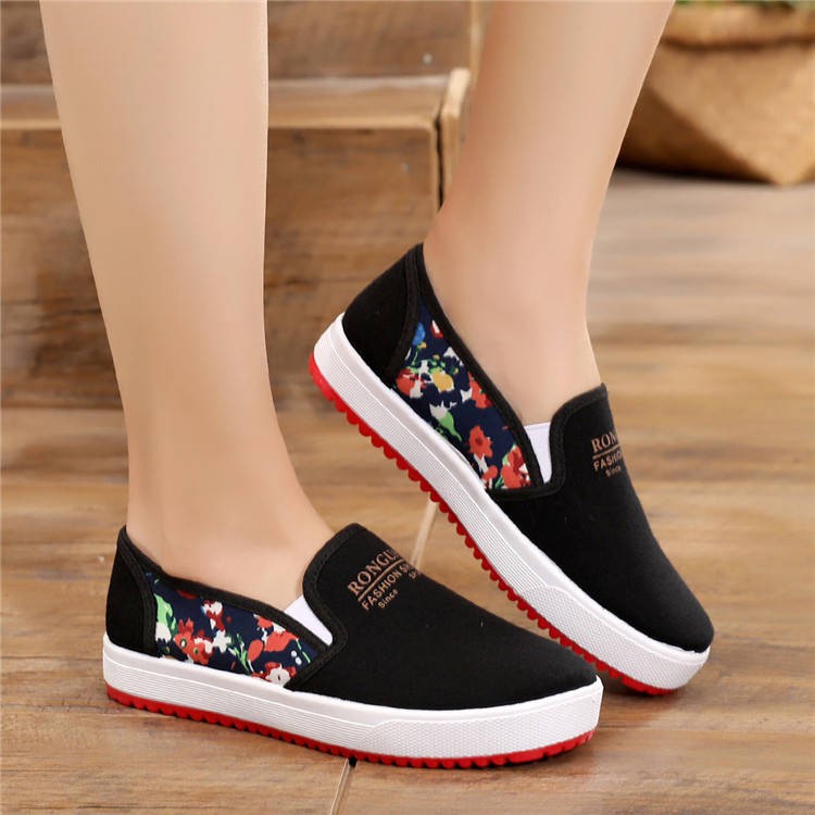 Trend Woman 2018 Fashion Canvas Floral Prited Shoes Casual Flat Sneakers