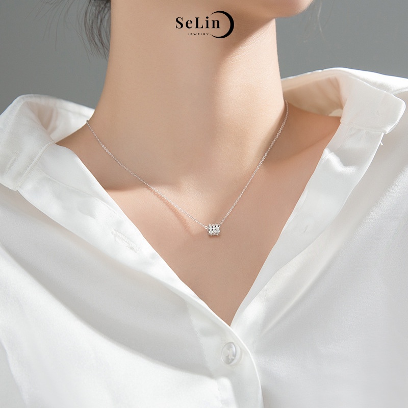 Dây chuyền bạc nữ 925 đẹp đính đá cao cấp hình trụ SELIN JEWELRY - 0003