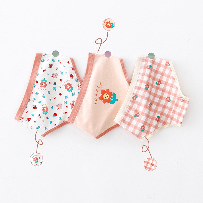 SANITKUN Set 3 Quần Lót Cotton Kháng Khuẩn In Họa Tiết Hoa Dễ Thương Phong Cách Hàn Quốc Cho Bé Gái