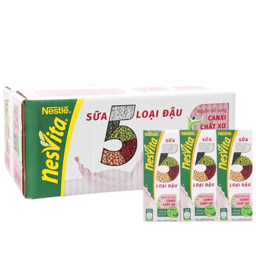 Thùng 30 Hộp Sữa 5 Loại Đậu Nestlé Nesvita Uống Liền (180ml/ Hộp)