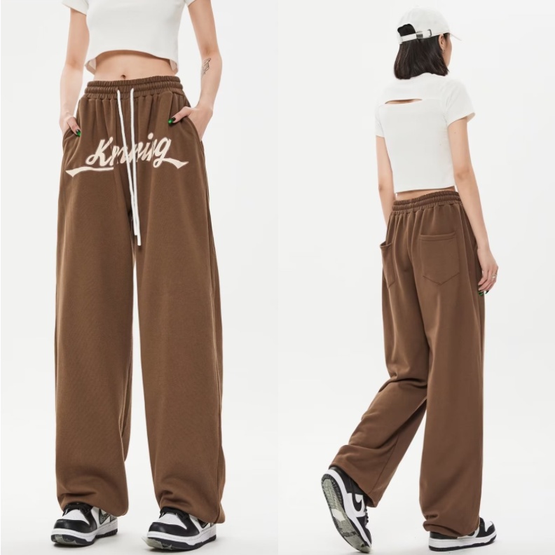 Quần Dài Ống Rộng Lưng Thun Rút Dây In Chữ Phong Cách Hàn Quốc Thời Trang Cho Nam Và Nữ