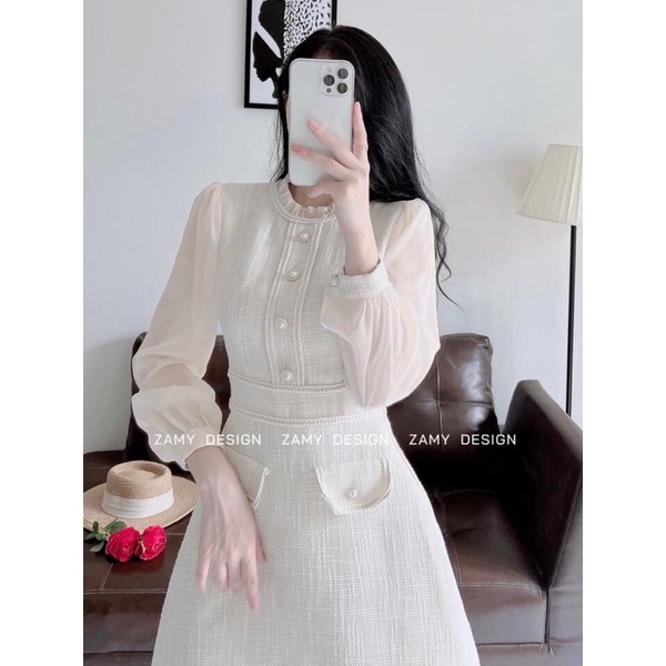 Váy dạ WEET 2 lớp phối cúc ngọc | BigBuy360 - bigbuy360.vn