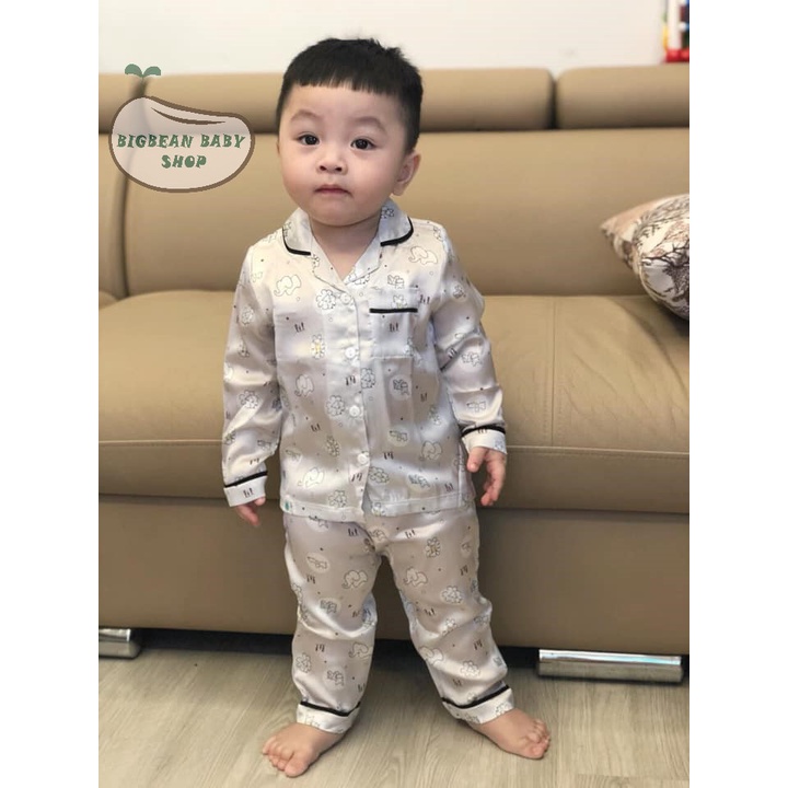 Thời trang trẻ em trẻ sơ sinh quần áp bé trai đồ ngủ bộ pijama lụa dài tay Little Love