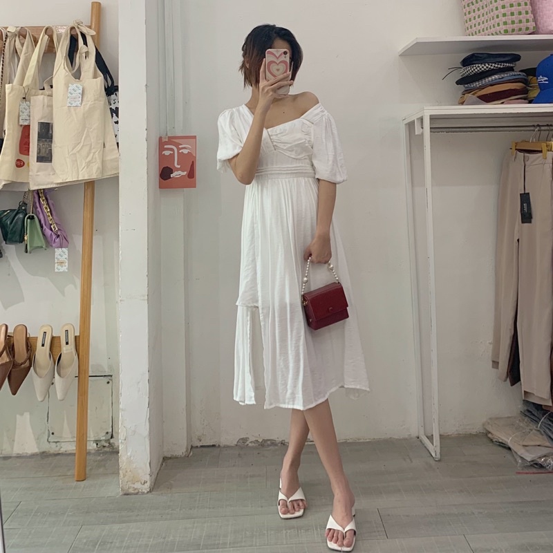Đầm trắng midi xoè