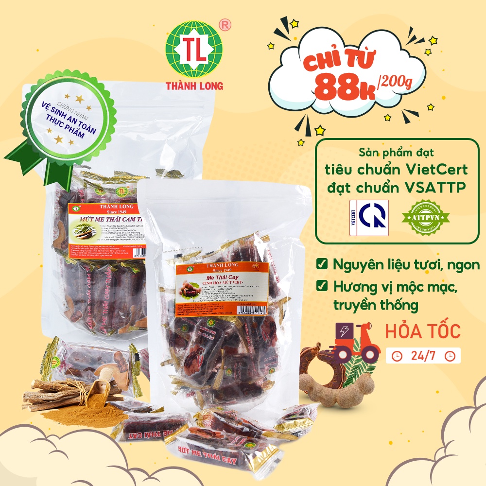 Me Thái Tươi tách vỏ sấy Cay, Cam Thảo Thành Long Thơm Ngon gói/bịch 200g/500g