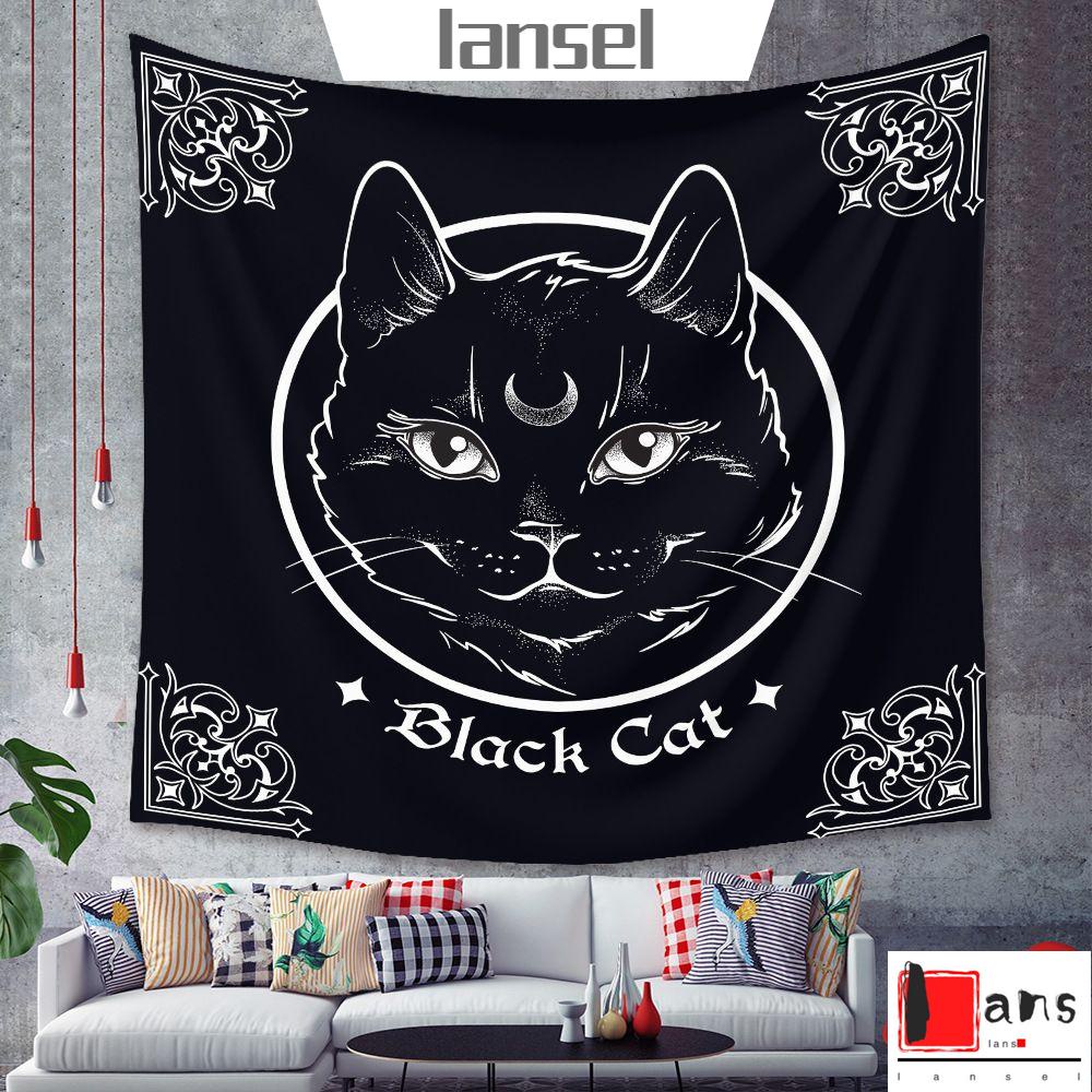 Thảm Treo Tường Trang Trí Họa Tiết Mèo Đen Độc Đáo 95*73cm