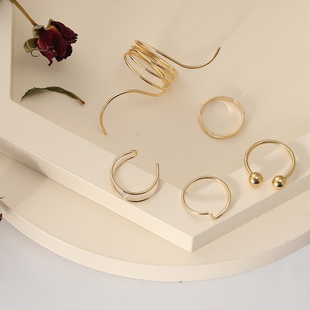 Set 5 nhẫn mạ vàng kiểu dáng đơn giản thanh lịch dành cho nữ