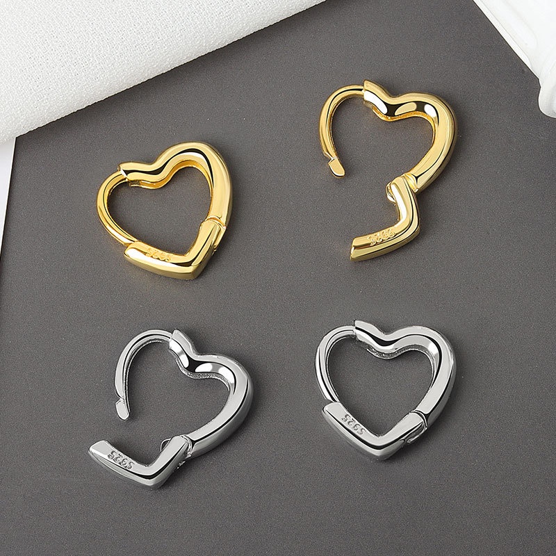 Bông tai kim loại hình trái tim đính đá zircon đơn giản thời trang