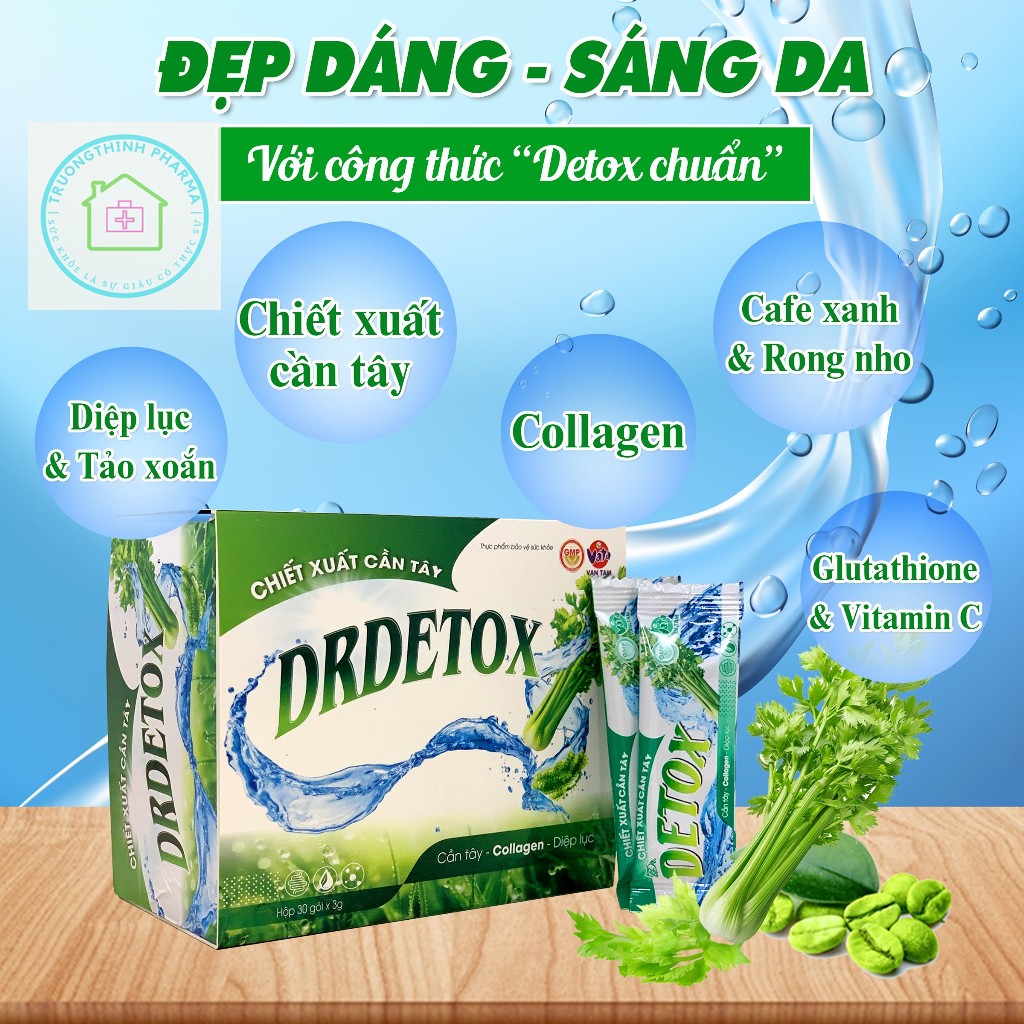 Bột Cần tây-collegan-diệp lục-cafe xanh DRDETOX.Hộp 30 gói