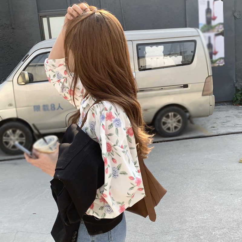 Áo Sơ Mi Chiffon Tay Dài Họa Tiết Hoa Thời Trang Cho Nữ