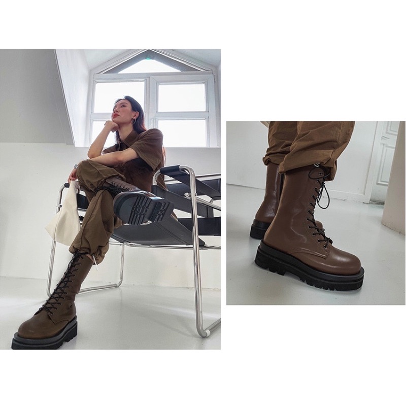 [ ẢNH THẬT CUỐI ] BOOTS CAO CỔ THẮT DÂY MÀU NÂU CỔ ĐIỂN PHONG CÁCH RETRO CHO NỮ | BigBuy360 - bigbuy360.vn