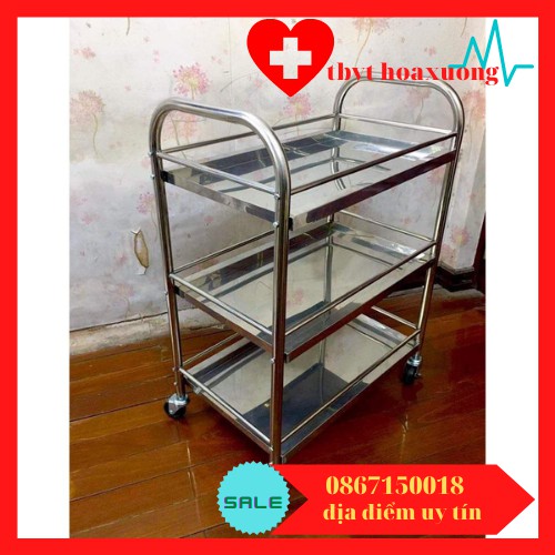 (Gía Xưởng)Xe Đẩy Inox 3 Tầng- Xe Tiêm Inox 3 Tầng Thiết bị phòng khám Spa