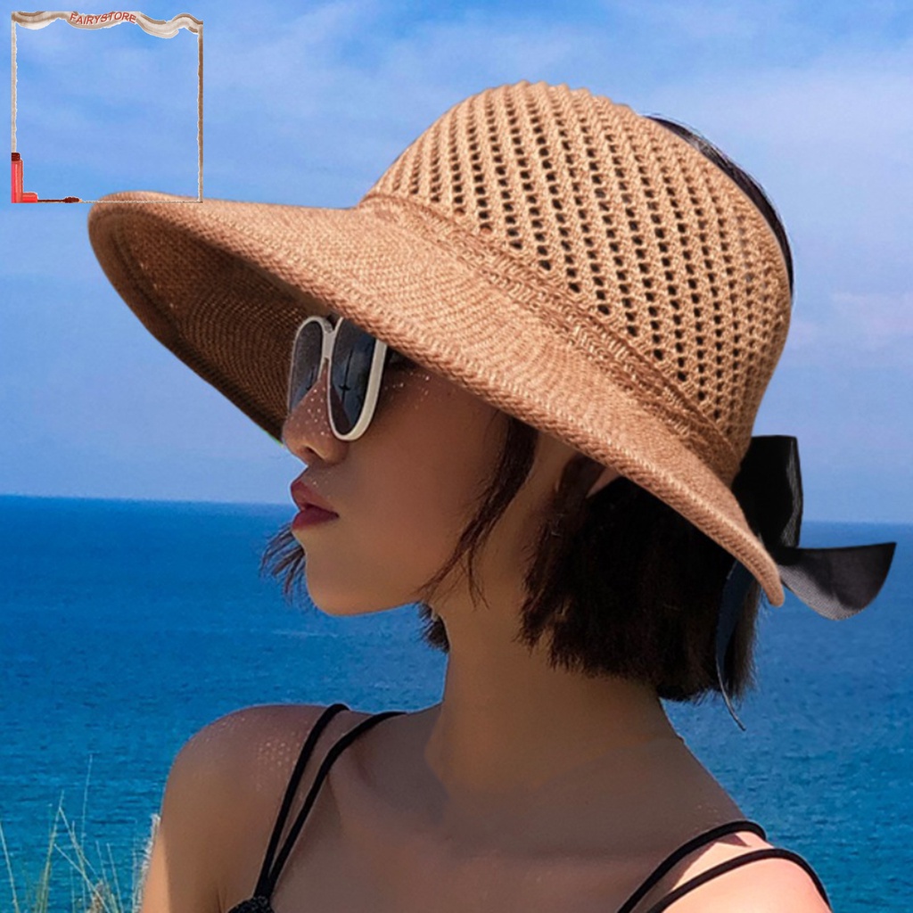 Nón Vành Rộng Chống Tia UV Có Thể Gấp Gọn Phối Nơ Bảo Vệ Cho Nữ