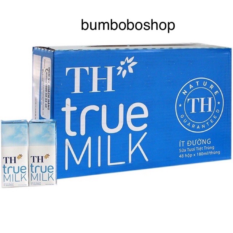 Thùng 48 hộp sữa tươi TH TRUE MILK ít đường 180ml