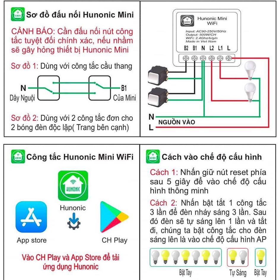 Công tắc thông minh Hunonic Wifi Mini - Hàng Chính hãng