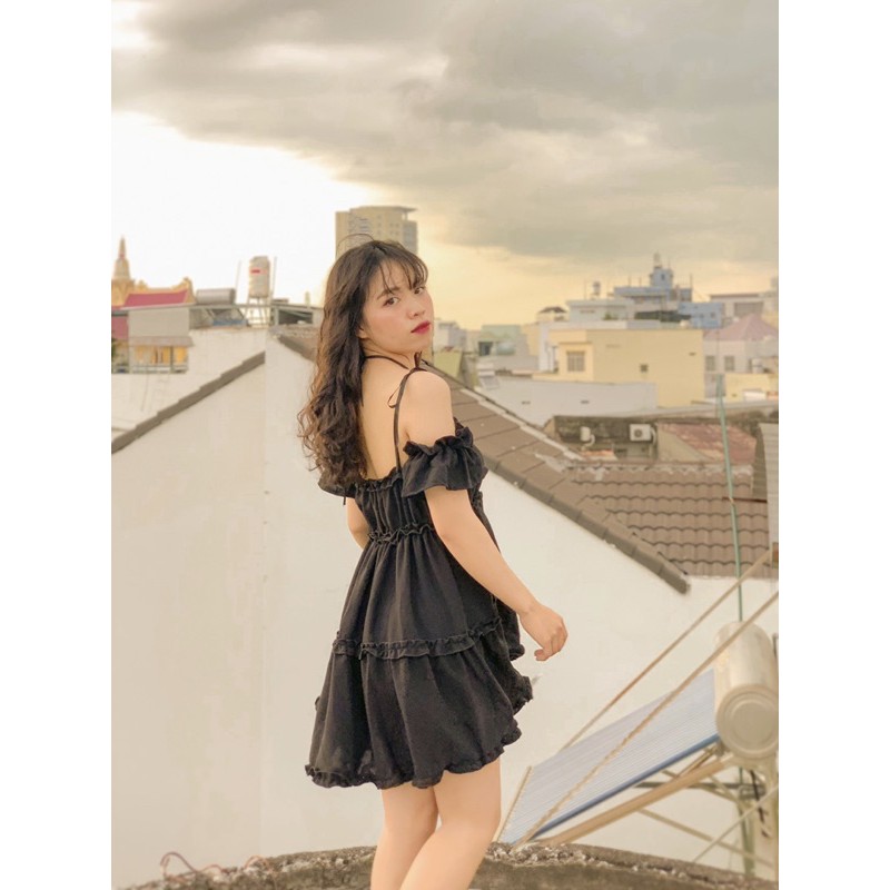 Đầm babydoll đan dây đen