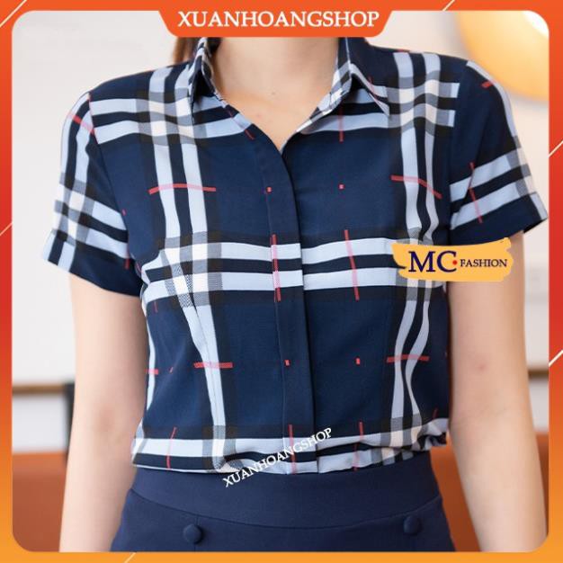 Áo Sơ Mi Nữ Công Sở Mc Fashion, Kiểu Dáng Tay Ngắn Cộc, Họa Tiết Kẻ Sọc Caro, 2 Màu( Vàng, Xanh Đen Tím Than) A665 . !