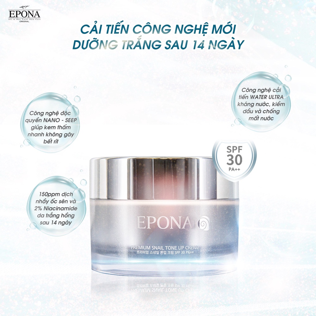 Kem Dưỡng EPONA Ốc Sên, Cá Hồi, Ngựa, Hồng Sâm Giảm Thâm Nám Ngừa Lão Hóa Epona Premium Snail Tone Up Cream SPF 30 PA++