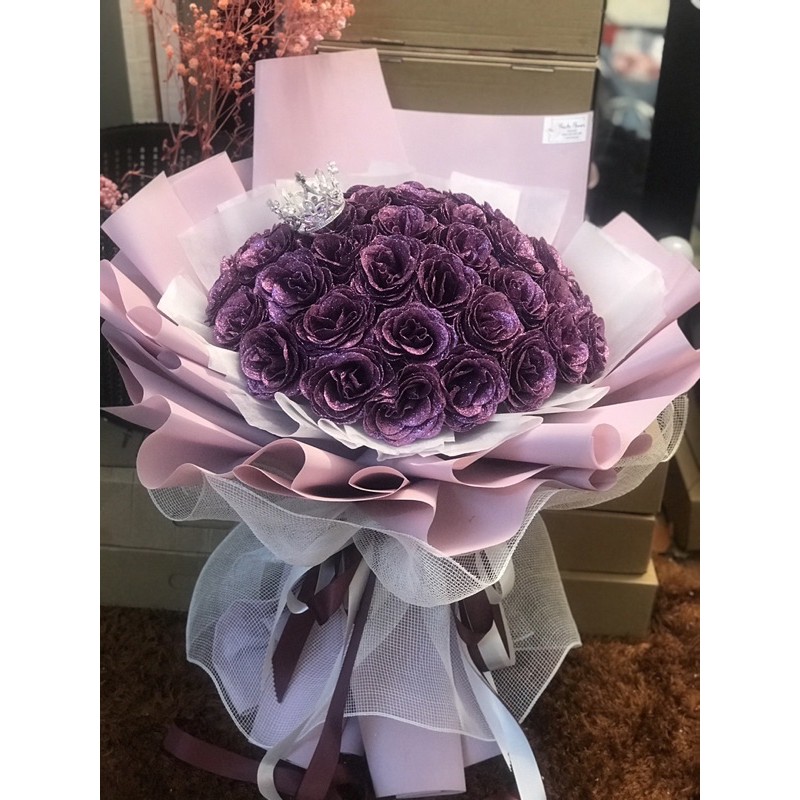 [Quà Valentine - Hot] Bó hoa Nhũ vĩnh cửu 50 bông siêu to. Khách HN đặt qua Nowship nhận hàng sau 1-2h