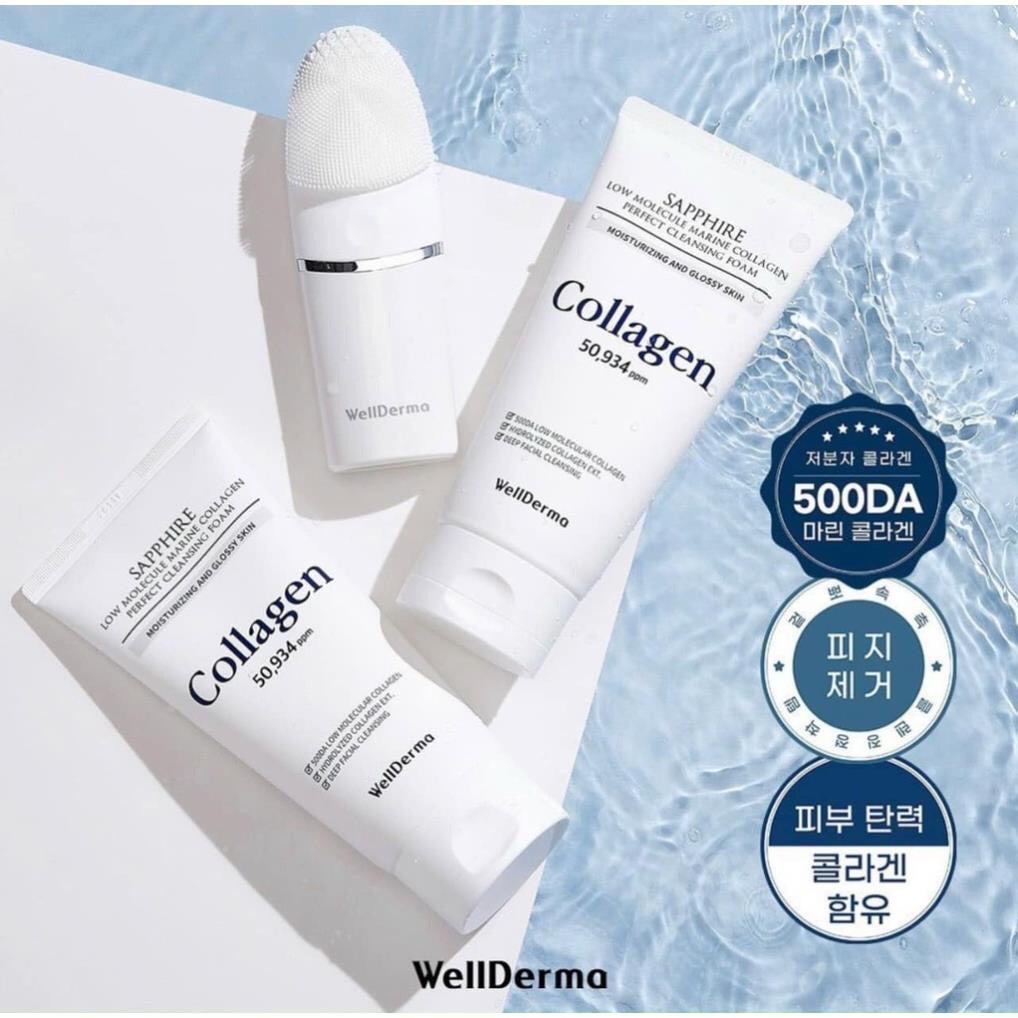 Bộ Sữa Rửa Mặt WellDerma Sapphire Low Molecule Marine Collagen 2 Sữa Rửa Mặt + 1 Máy Rửa Mặt [ CHÍNH - HÃNG ]