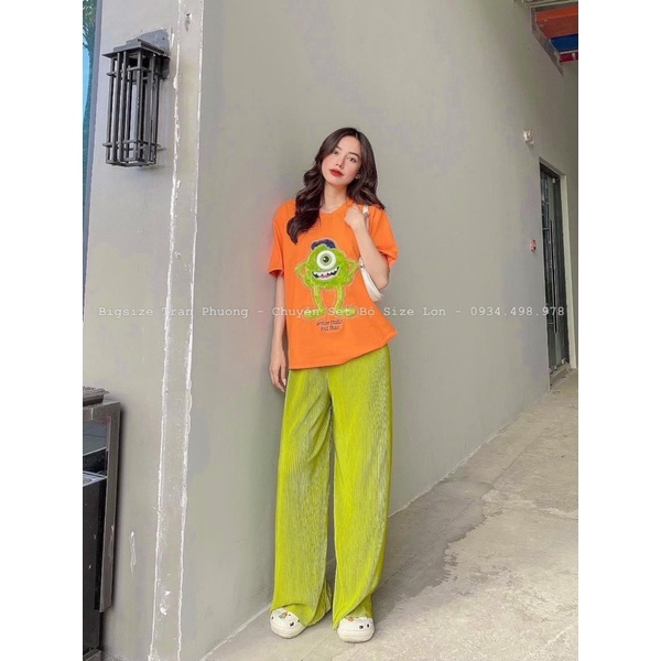 Set quần suông xanh áo thun cotton thêu - HN Closet