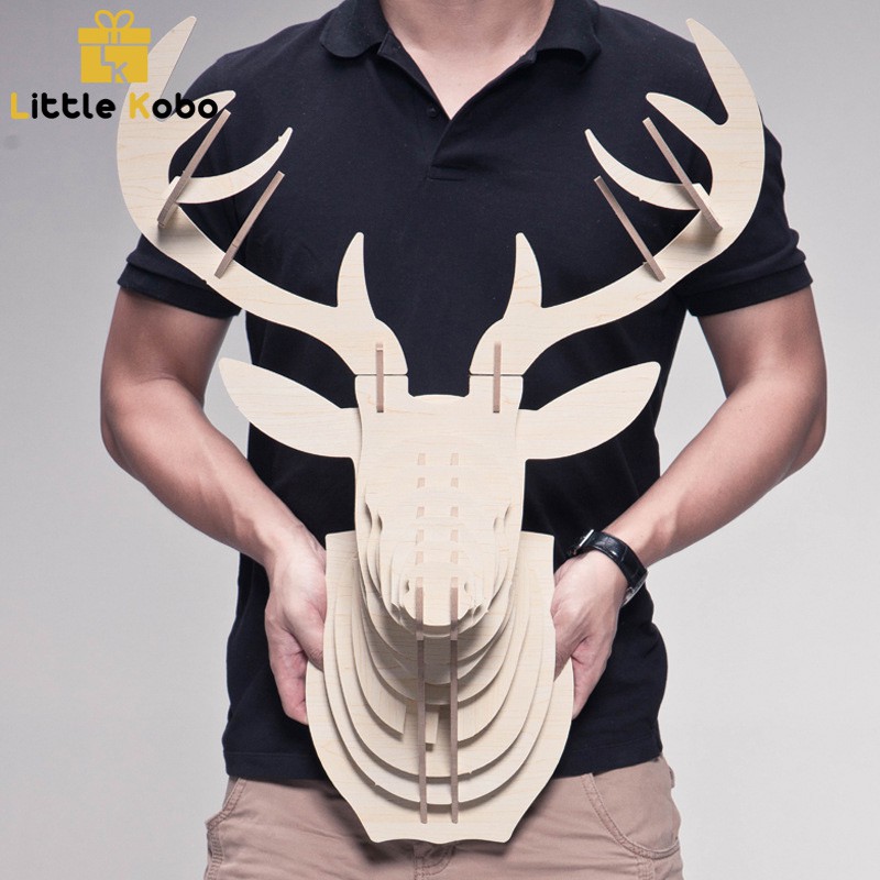 [Size Lớn] Đầu Tuần Lộc Đầu Hươu Gỗ Ghép Trang Trí 2 Màu Đầu Hươu Trang Trí Phòng Khách