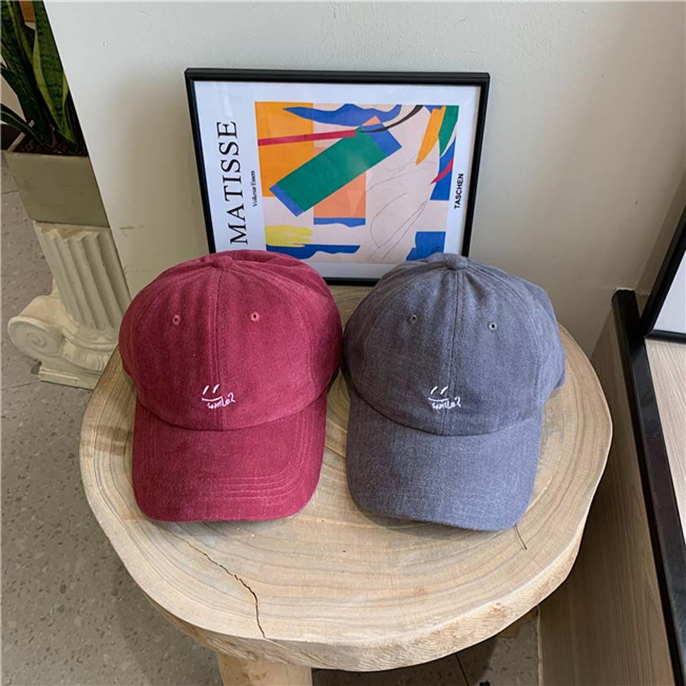 Mũ lưỡi trai mềm màu xanh lục hình mặt cười đơn giản thời trang Hàn Quốc