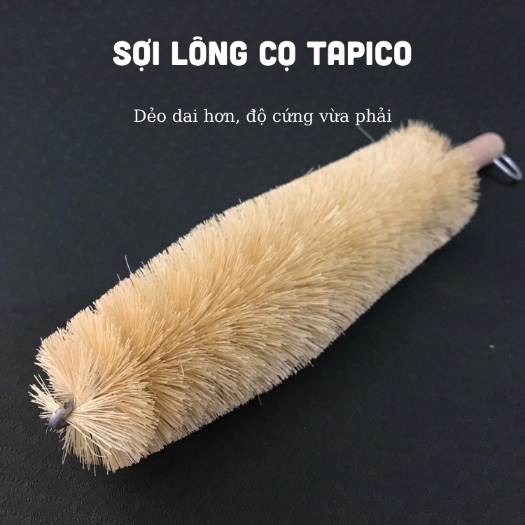 Cọ vệ sinh mâm lazang, dụng cụ rửa xe ô tô chuyên dụng sợi cọ Tapico cán gỗ dễ cầm, có móc treo