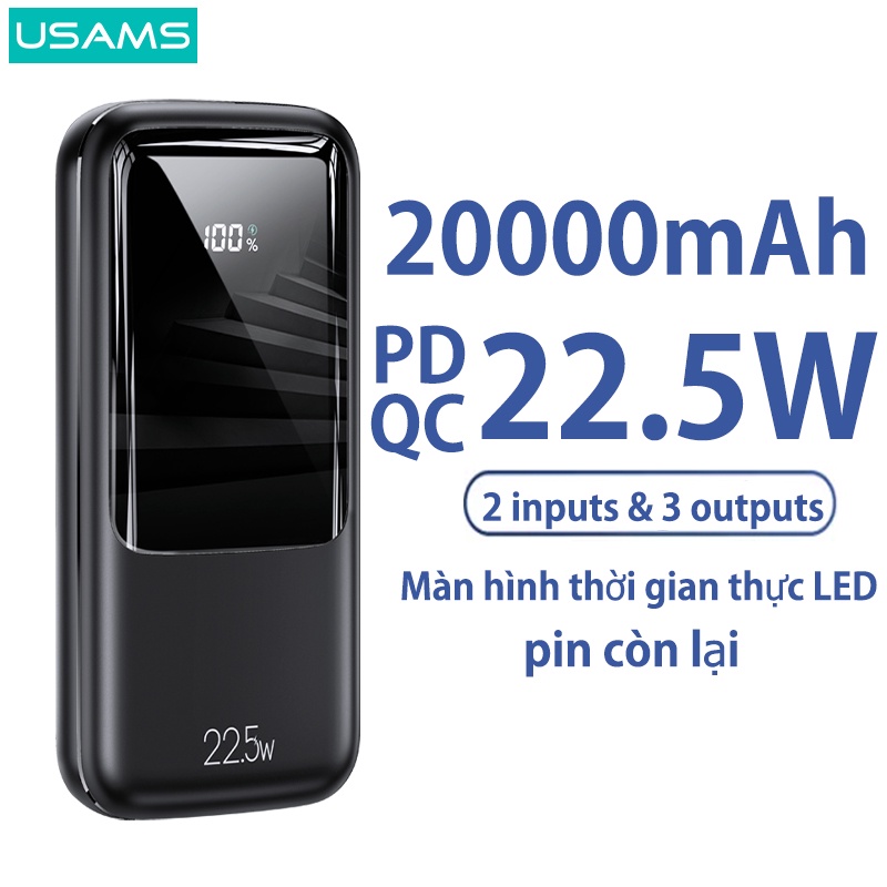 Sạc Dự Phòng USAMS 20000mAh 22.5W QC PD Thiết Kế Nhỏ Gọn Tiện Dụng