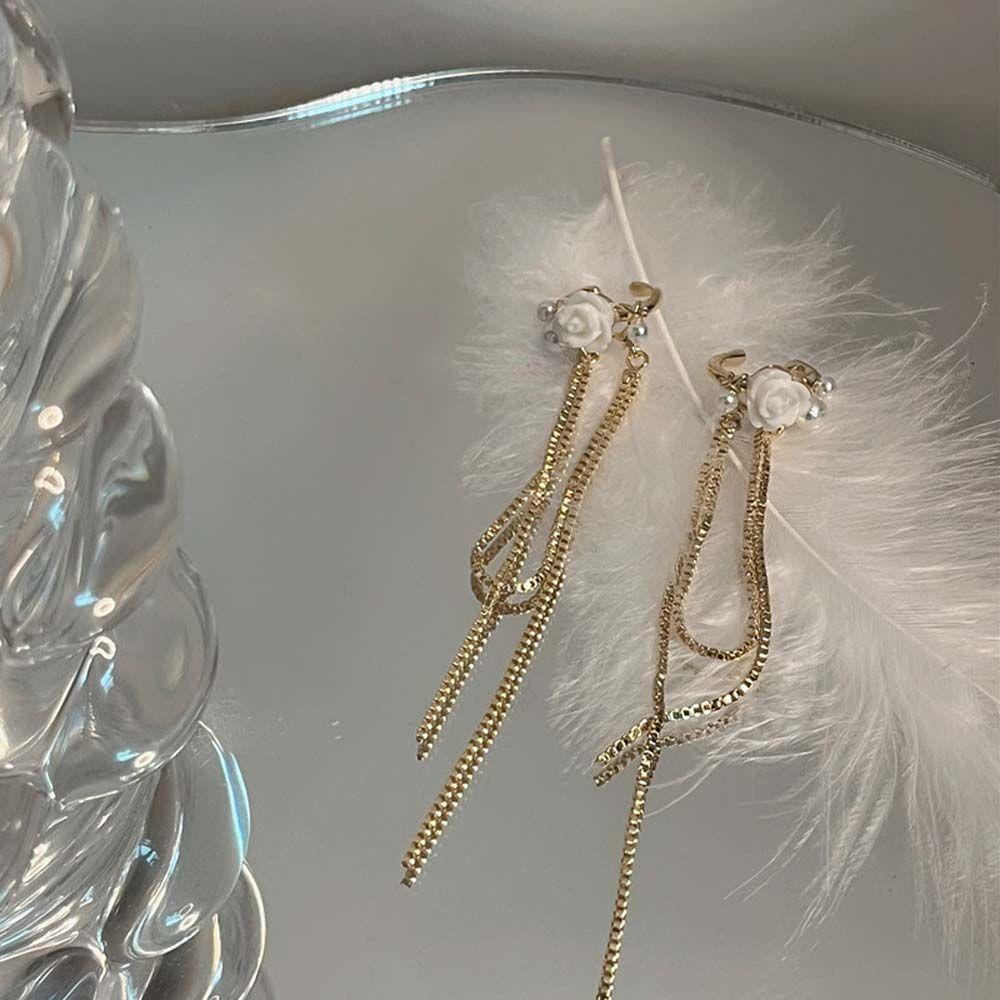 Khuyên Tai Dạng Kẹp Hình Hoa Dây Xích Thanh Lịch Hợp Thời Trang Cho Nữ